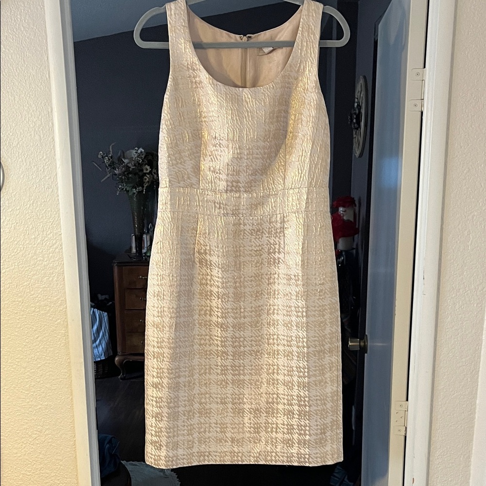 Banana Republic Cream gold Textured Mini Dress like new